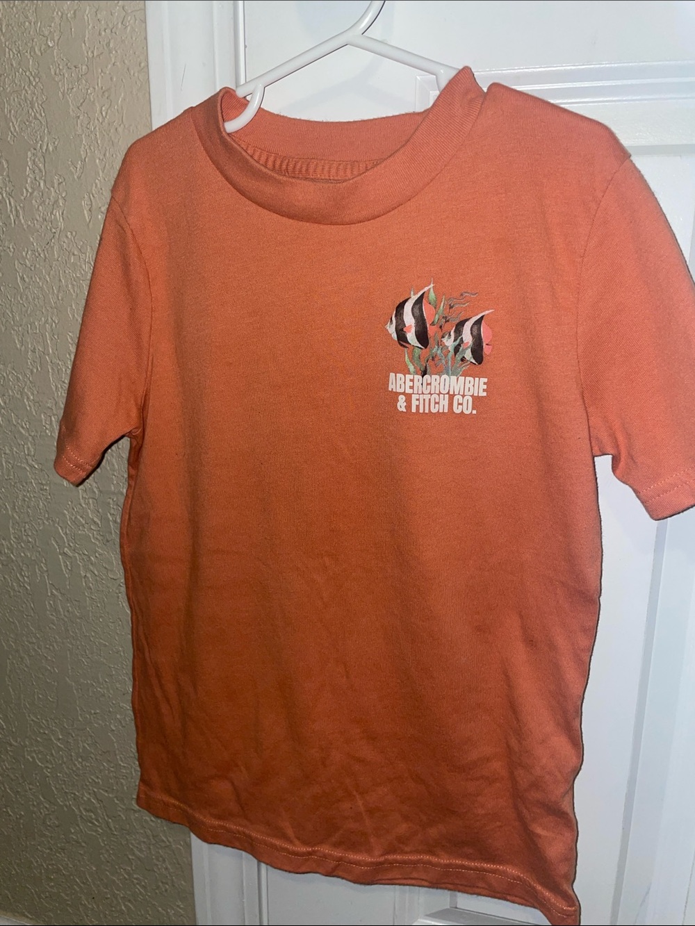 Abercrombie & Fitch Kids Coral-Orange Short Sleeve Tee with Fish Graphic
